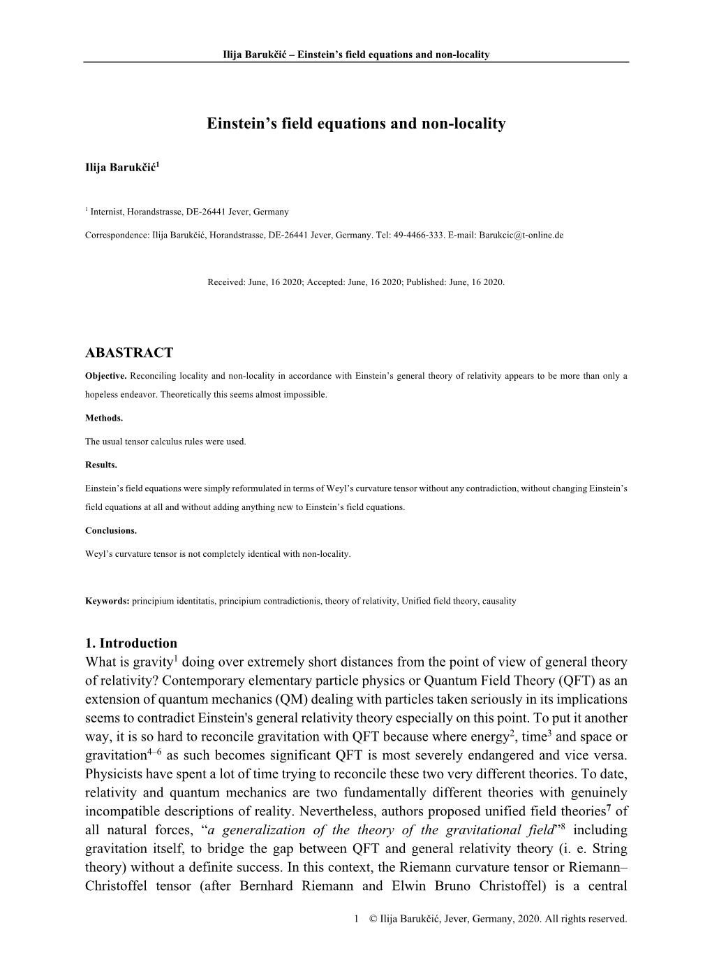 Einstein's Field Equations and Non-Locality