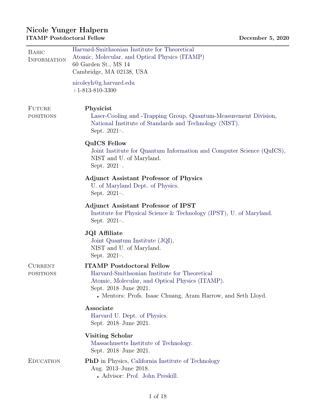 Nicole Yunger Halpern ITAMP Postdoctoral Fellow December 5, 2020