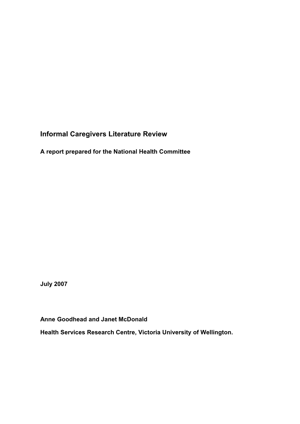 Informal Caregivers Literature Review