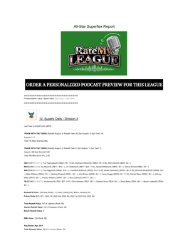 An Example of the PDF League Report Can Be Seen Here