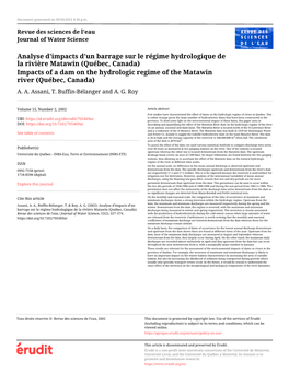 Analyse D'impacts D'un Barrage Sur Le Régime Hydrologique De La Rivière