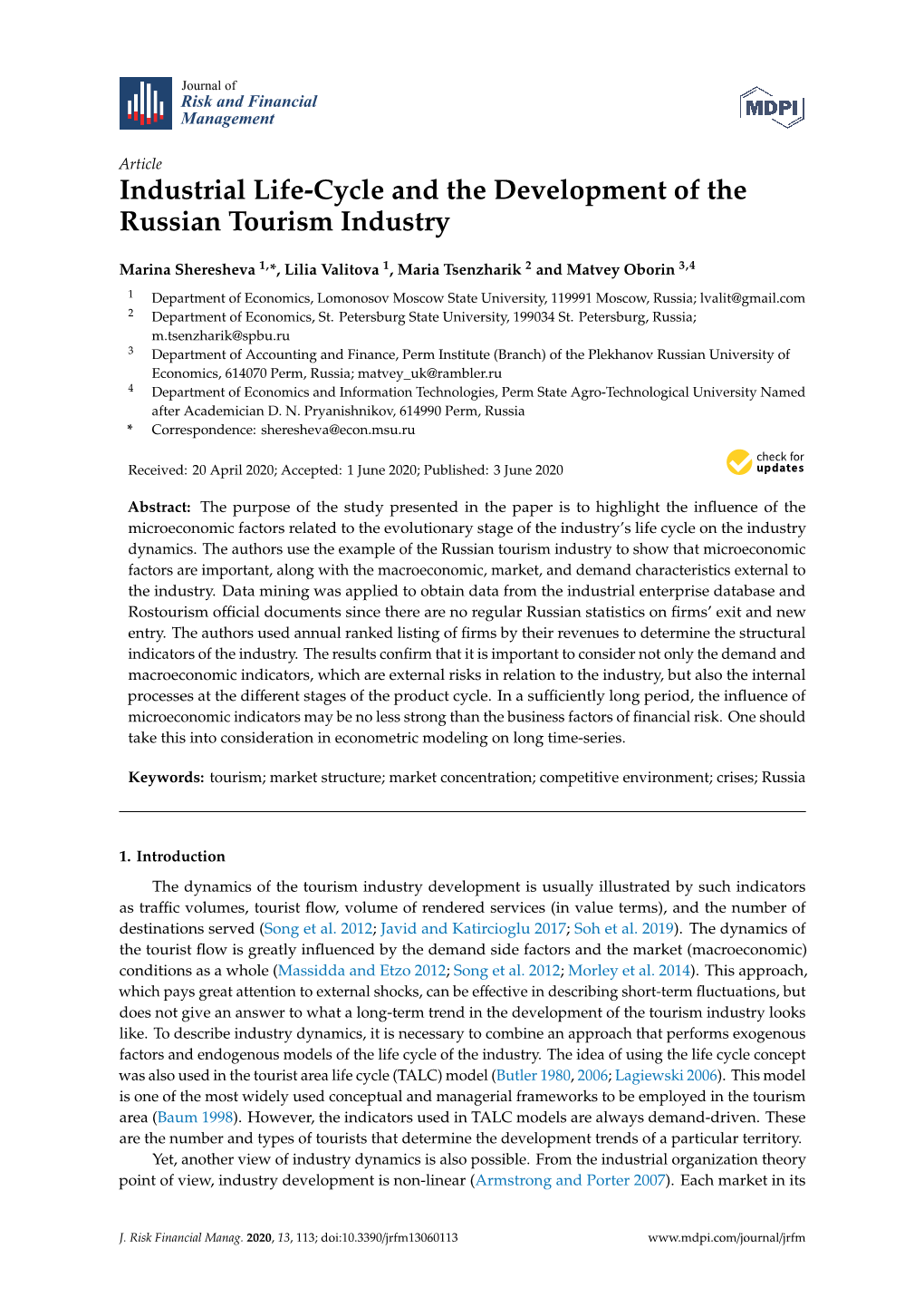 Industrial Life-Cycle and the Development of the Russian Tourism Industry