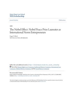 Nobel Peace Prize Laureates As International Norm Entrepreneurs Roger P