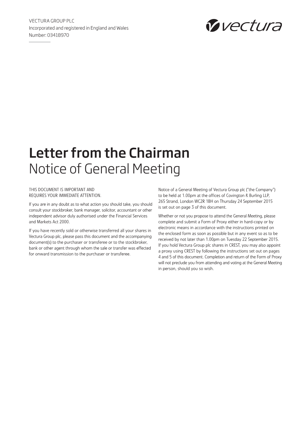 Letter from the Chairman Notice of General Meeting