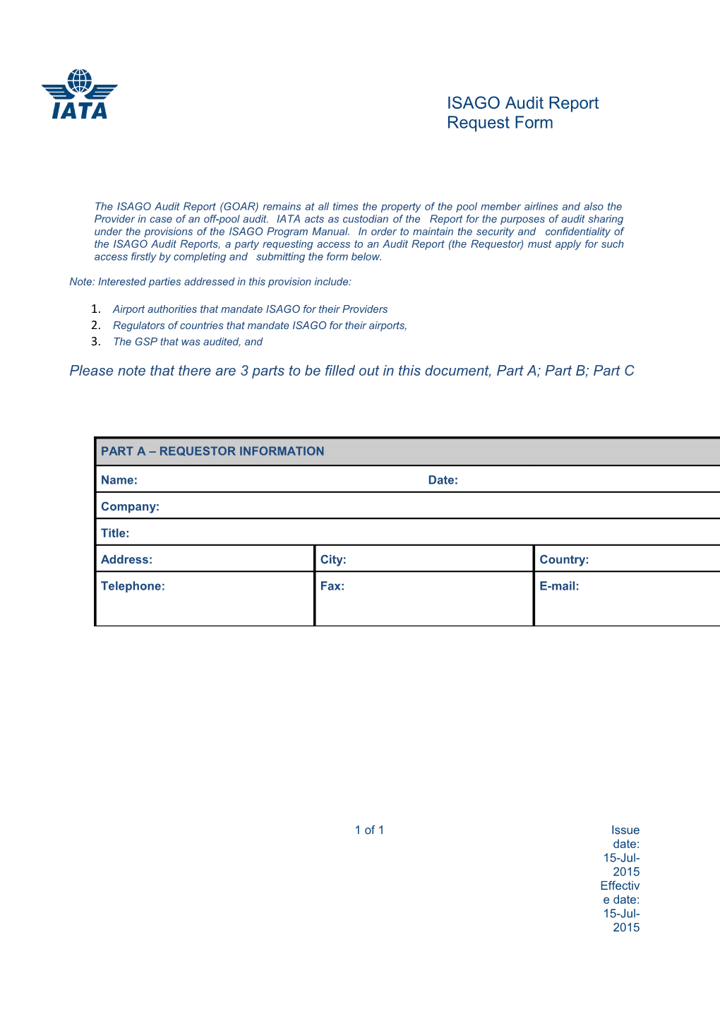 ARR.F01-IOSA Audit Report (IAR) Request Form