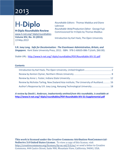 H-Diplo Roundtables, Vol. XIV, No. 31