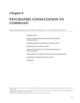 War Psychiatry, Chapter 9, Psychiatric Consultation to Command