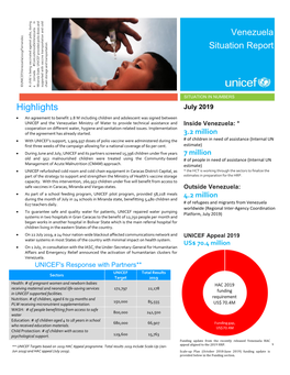 UNICEF Venezuela Situation Report