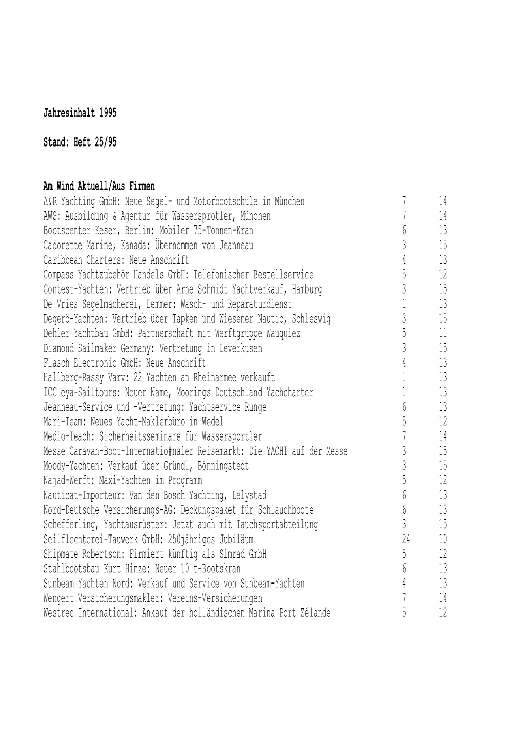 Jahresinhalt 1995 Stand: Heft 25/95