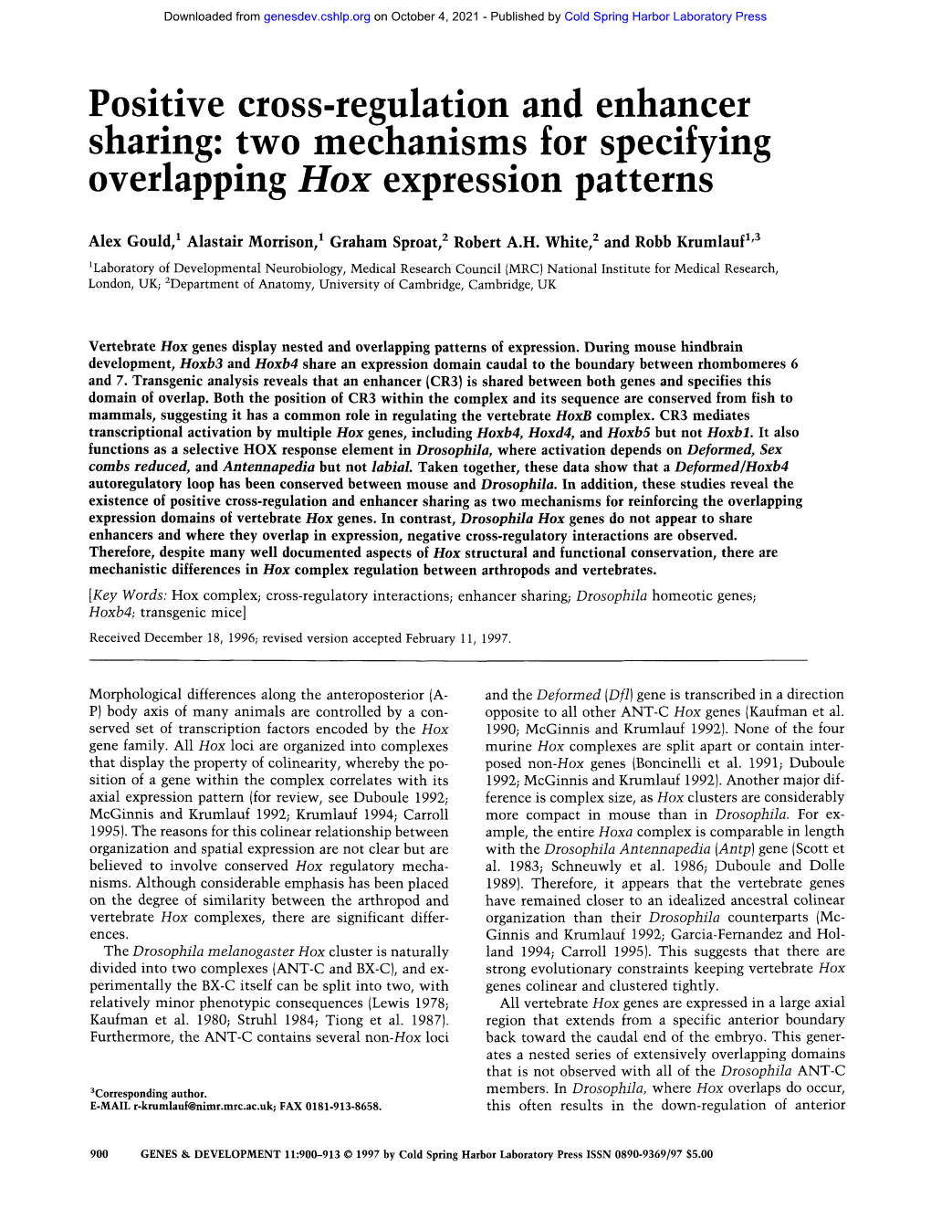 Two Mechanisms for Specifying Overlapping Hox Expression Patterns