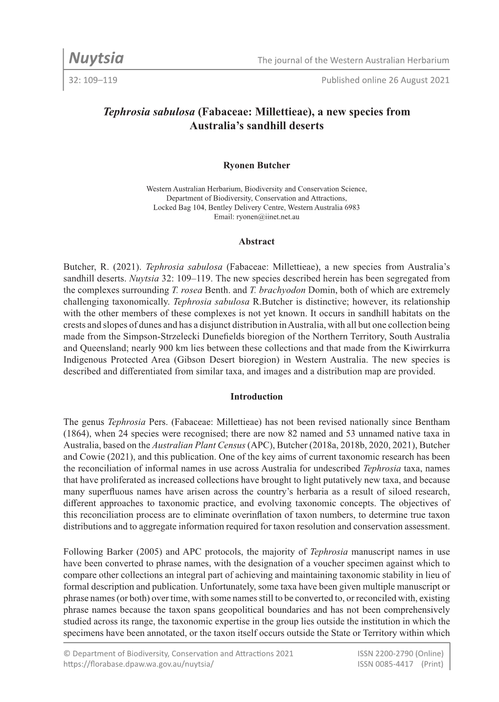 Nuytsia the Journal of the Western Australian Herbarium 32: 109–119 Published Online 26 August 2021