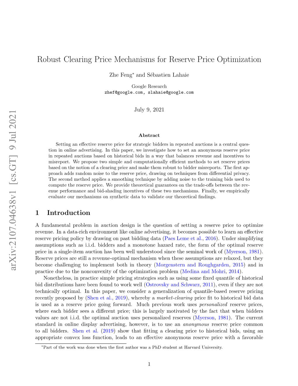 Robust Clearing Price Mechanisms for Reserve Price Optimization