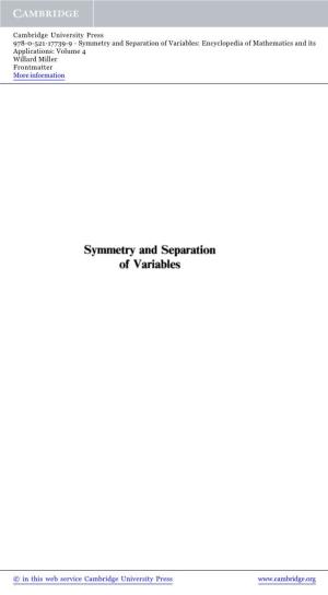 Symmetry and Separation of Variables: Encyclopedia of Mathematics and Its Applications: Volume 4 Willard Miller Frontmatter More Information