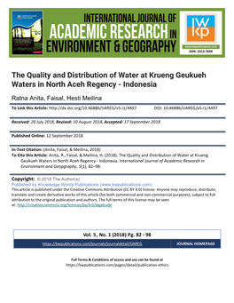 The Quality and Distribution of Water at Krueng Geukueh Waters in North Aceh Regency - Indonesia