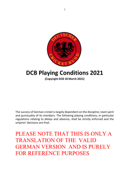 DCB Playing Conditions 2021 (Copyright DCB 18 March 2021)