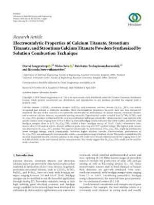 Electrocatalytic Properties of Calcium Titanate, Strontium Titanate, and Strontium Calcium Titanate Powders Synthesized by Solution Combustion Technique