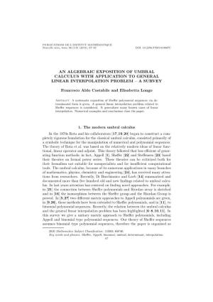 An Algebraic Exposition of Umbral Calculus with Application to General Linear Interpolation Problem – a Survey