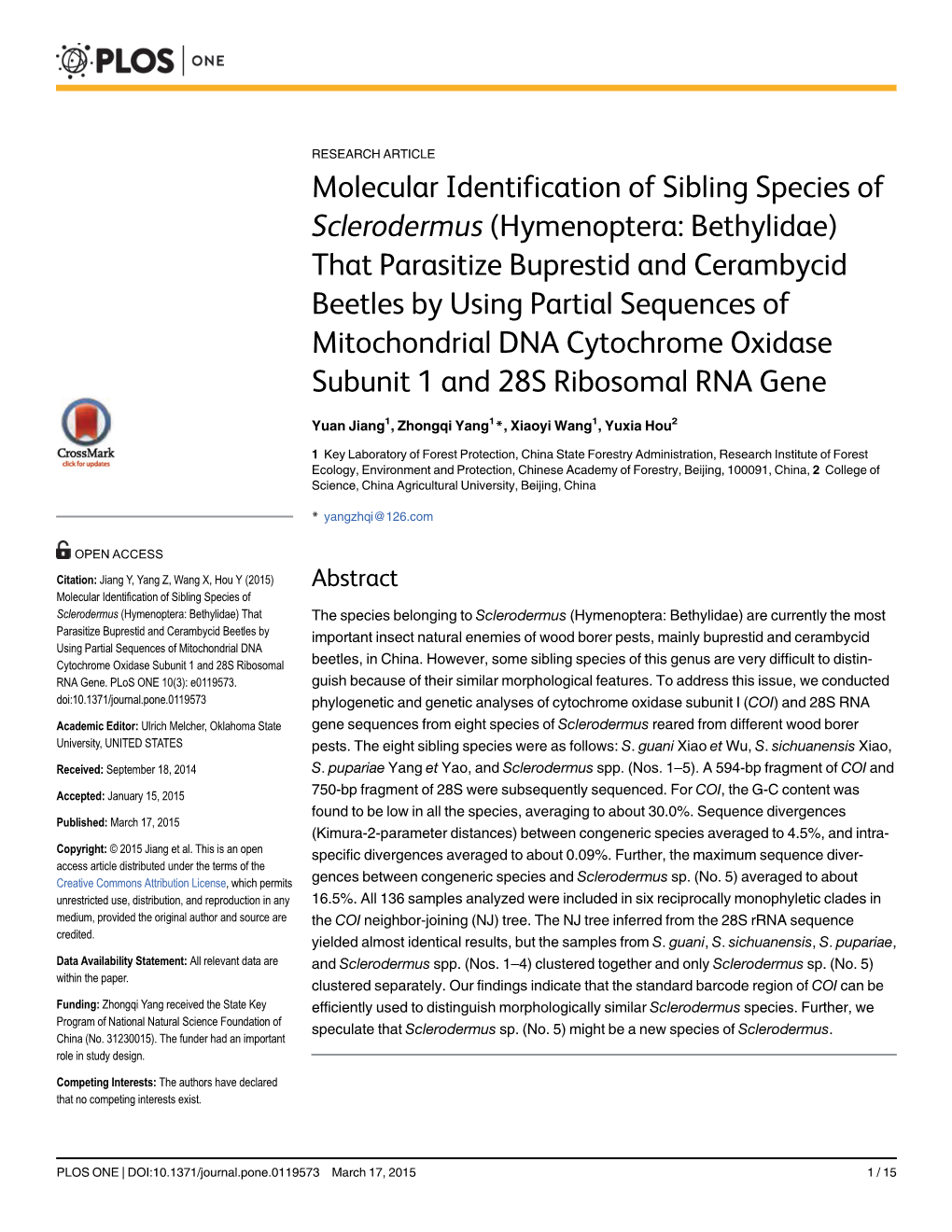 Molecular Identification of Sibling Species of Sclerodermus