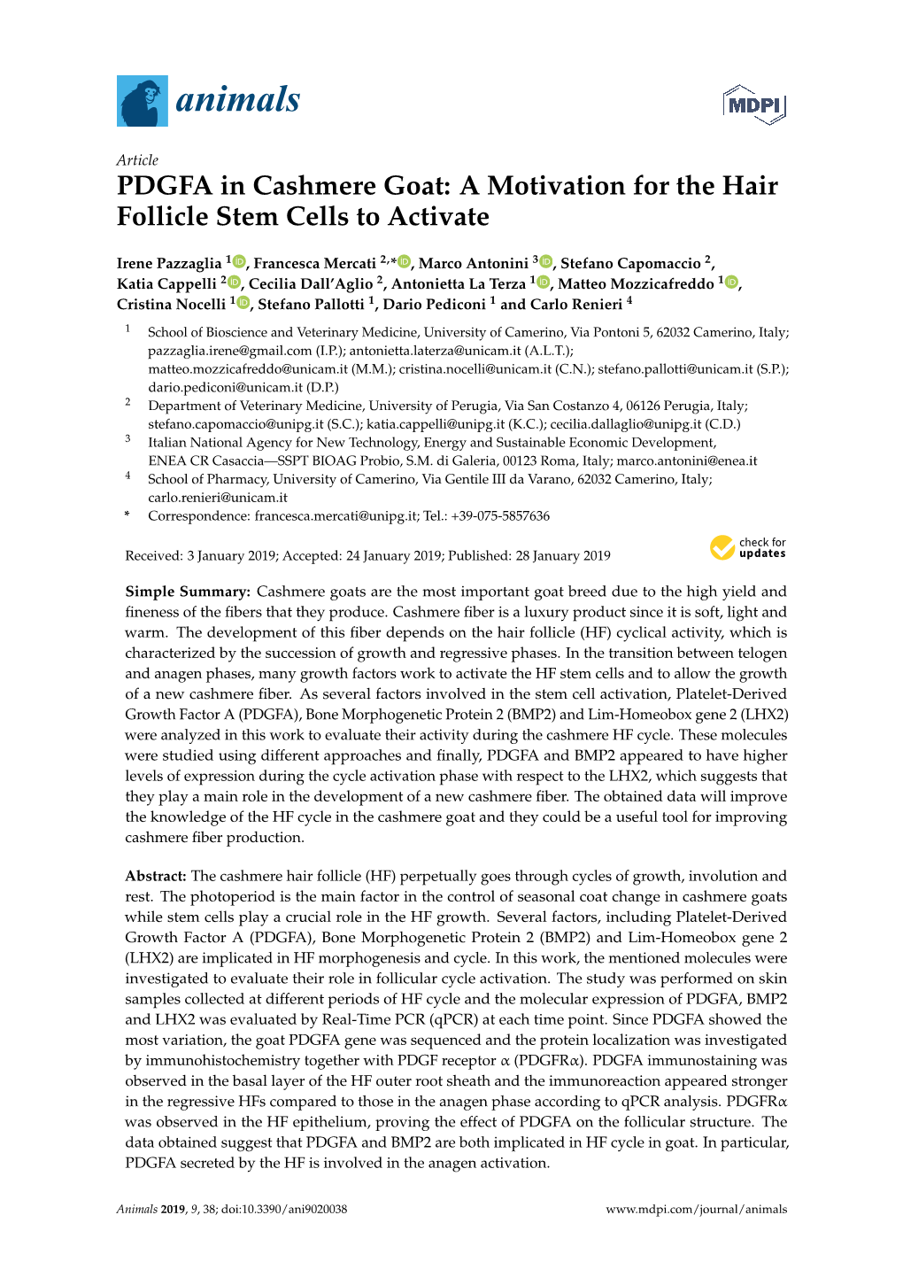 PDGFA in Cashmere Goat: a Motivation for the Hair Follicle Stem Cells to Activate