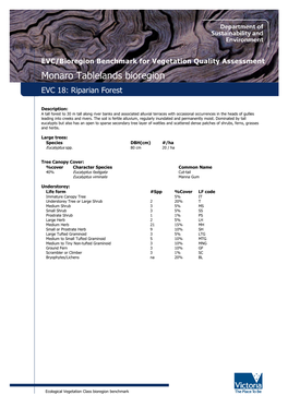 Monaro Tablelands Bioregion EVC 18: Riparian Forest