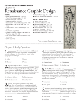 Renaissance Graphic Design TERMS: • Champ Fleury (Pgs