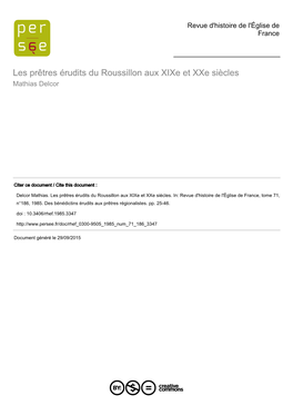Les Prêtres Érudits Du Roussillon Aux Xixe Et Xxe Siècles Mathias Delcor