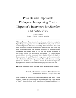 Interpreting Clarice Lispector's Interviews for Manchete and Fatos