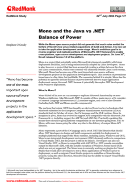 Mono and the Java V .NET Balance of Power