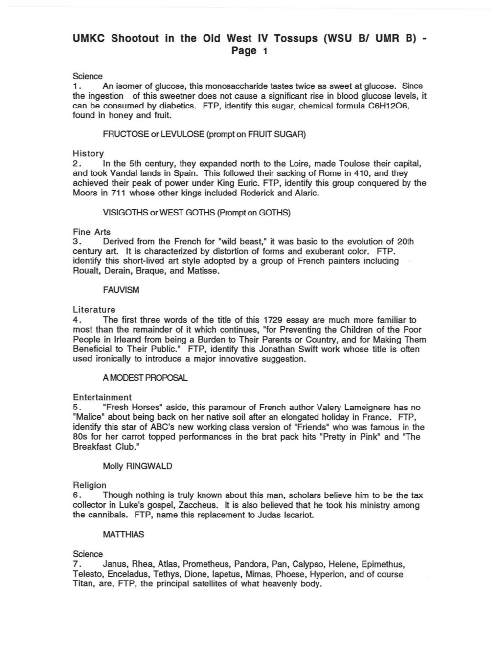 UMKC Shootout in the Old West IV Tossups (WSU BI UMR B) Page 1