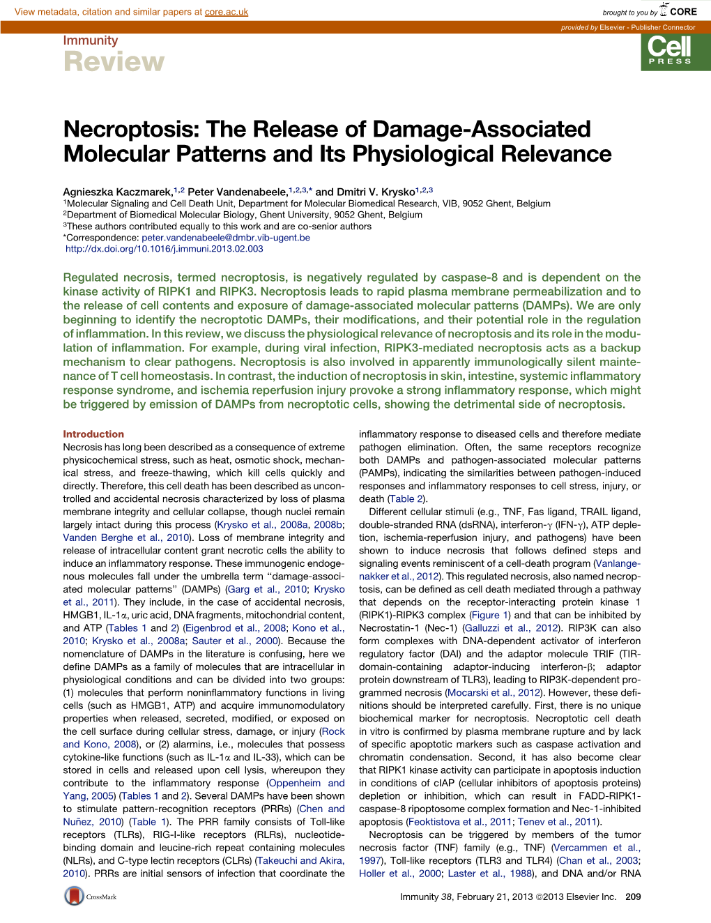 Necroptosis: the Release of Damage-Associated Molecular Patterns and Its Physiological Relevance