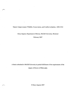 Wildlife, Conservation, and Conflict in Quebec, 1850-1914 Darcy