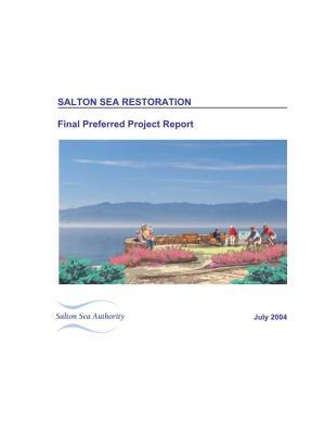 Salton Sea Restoration: Final Preferred Project Report