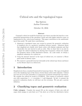 Cubical Sets and the Topological Topos Arxiv:1610.05270V1 [Cs.LO]