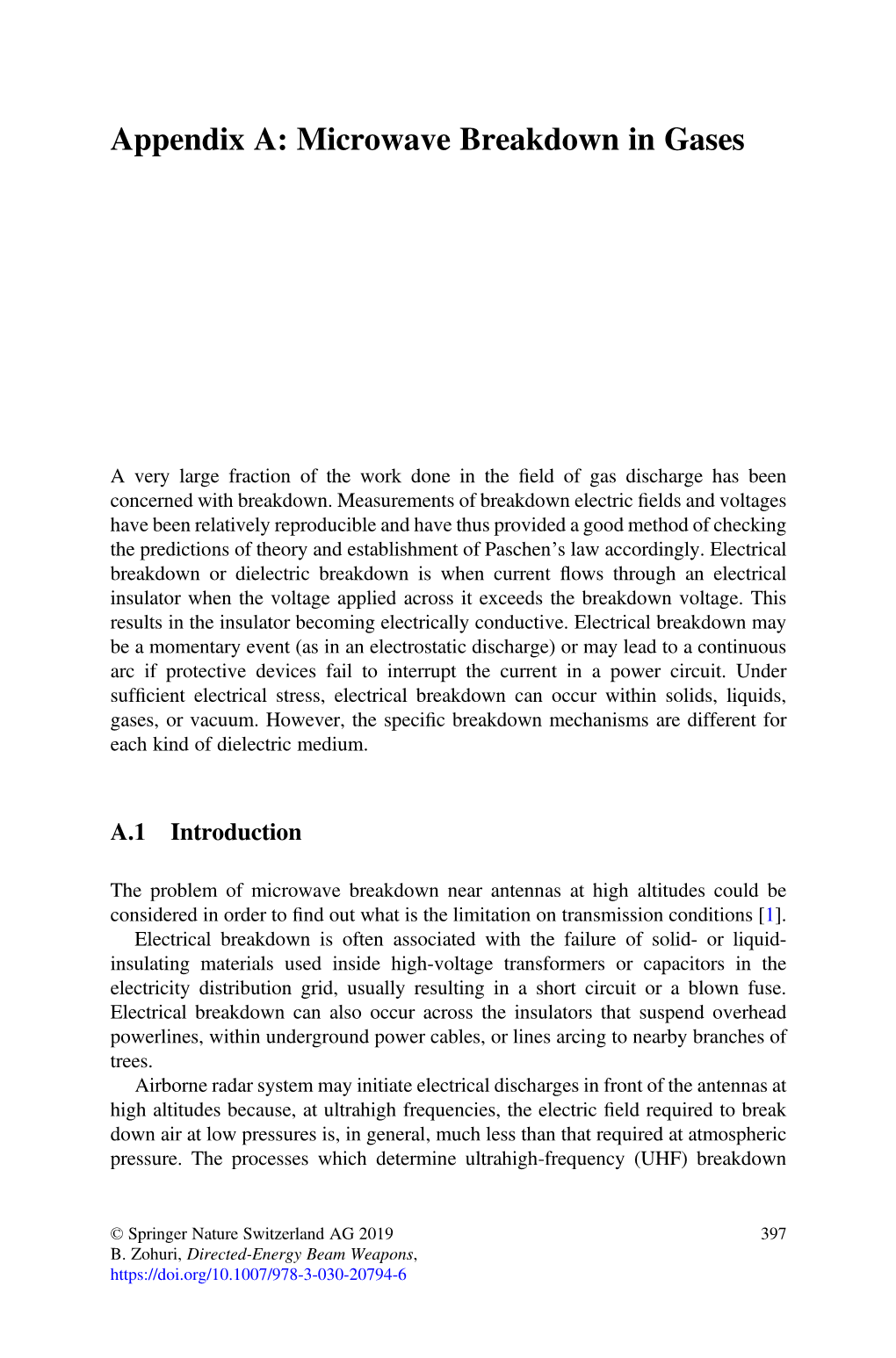 Appendix A: Microwave Breakdown in Gases