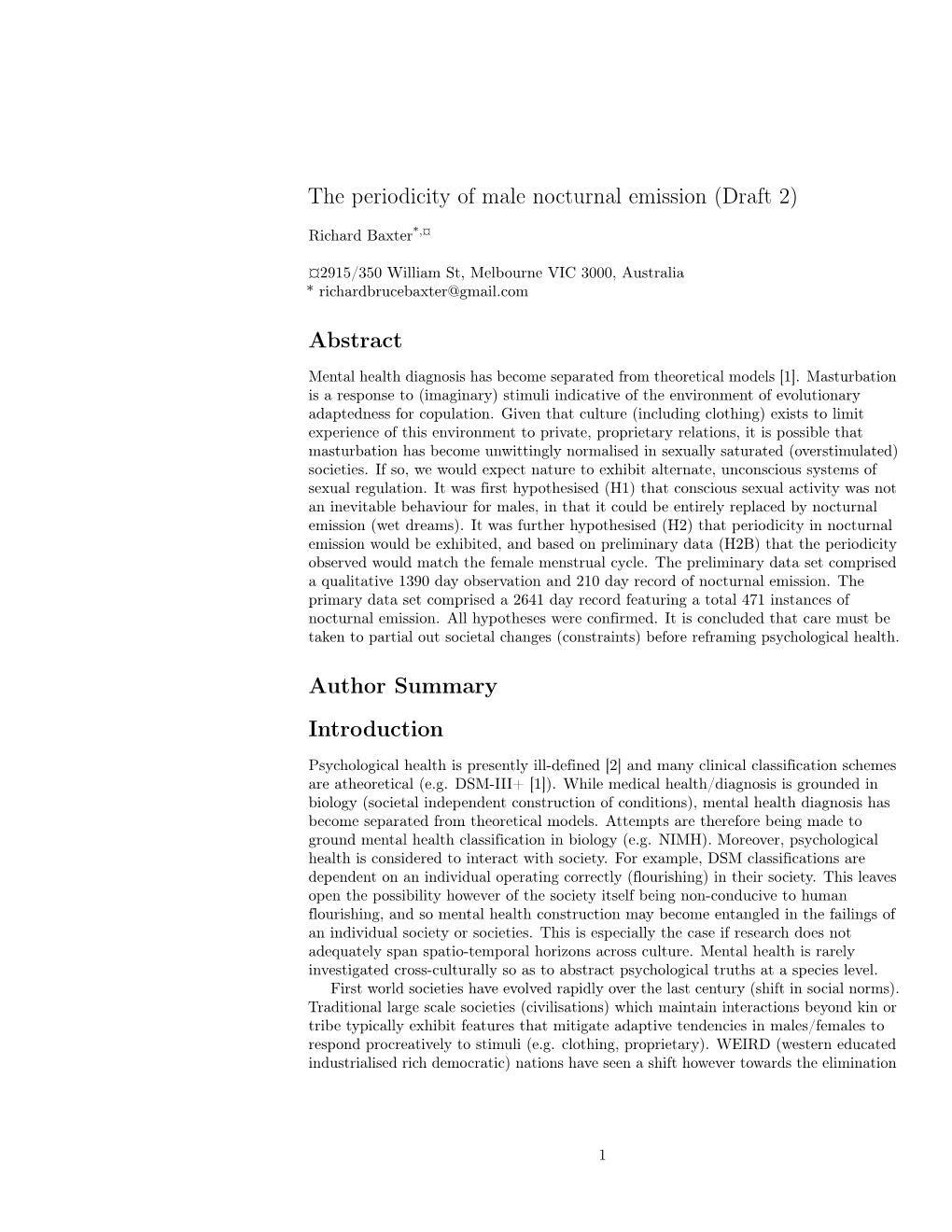 The Periodicity of Male Nocturnal Emission (Draft 2)