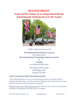 BEYOND BREXIT Trade and the Future of an Independent Britain (Including the Outlook for U.S.-UK Trade)
