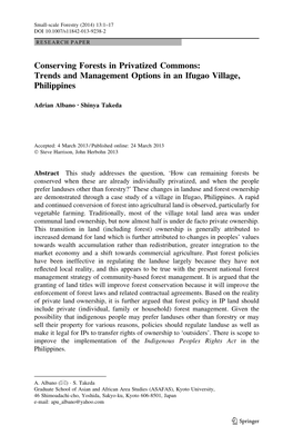 Trends and Management Options in an Ifugao Village, Philippines