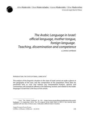 The Arabic Language in Israel: Official Language, Mother Tongue, Foreign Language