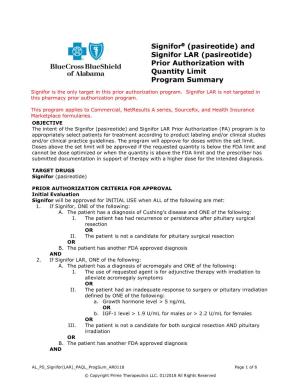 And Signifor LAR (Pasireotide) Prior Authorization with Quantity Limit