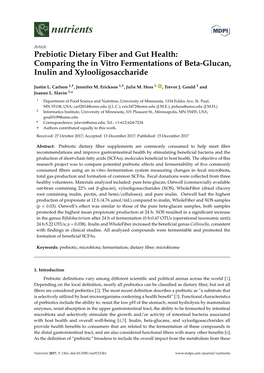 Comparing the in Vitro Fermentations of Beta-Glucan, Inulin and Xylooligosaccharide