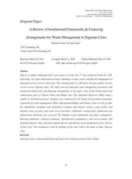 Original Paper a Review of Institutional Frameworks