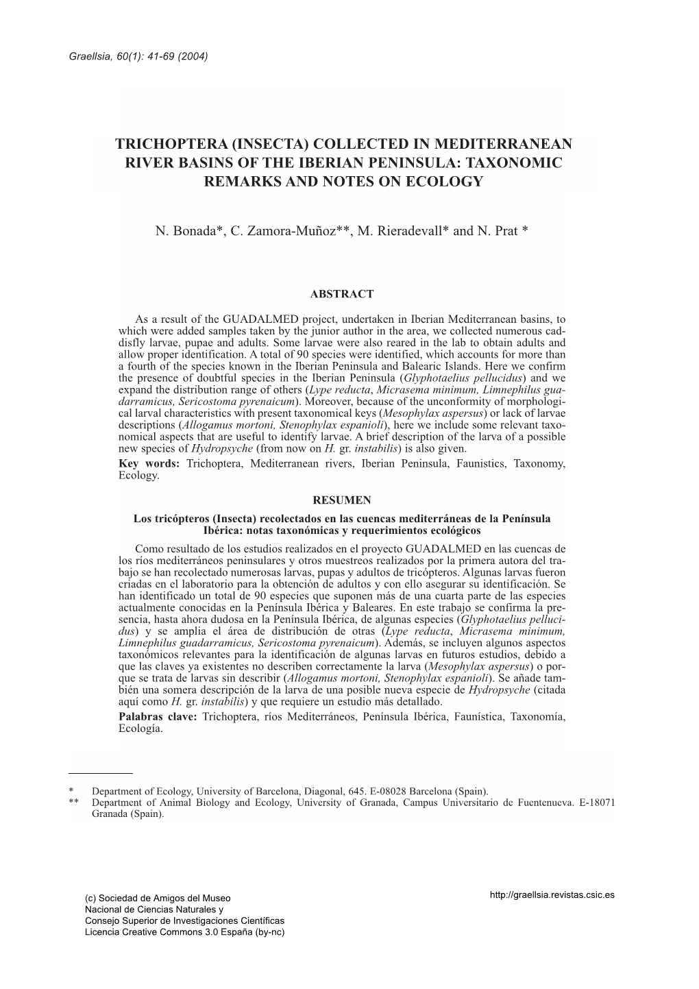 Trichoptera (Insecta) Collected in Mediterranean River Basins of the Iberian Peninsula: Taxonomic Remarks and Notes on Ecology