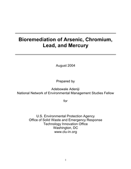 Bioremediation of Arsenic, Chromium, Lead, and Mercury