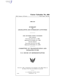 Union Calendar No. 600 106Th Congress, 2D Session – – – – – – – – – – – – House Report 106–1038
