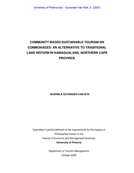 Community-Based Sustainable Tourism on Commonages: an Alternative to Traditional Land Reform in Namaqualand, Northern Cape Province