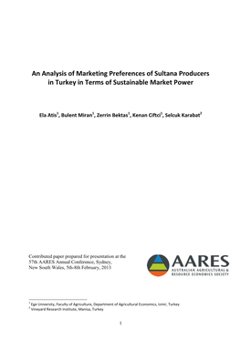 An Analysis of Marketing Preferences of Sultana Producers in Turkey in Terms of Sustainable Market Power
