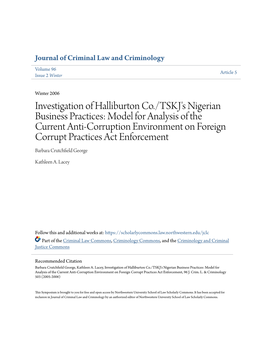 Investigation of Halliburton Co./TSKJ's Nigerian Business
