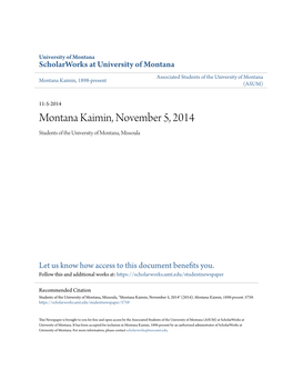 Montana Kaimin, November 5, 2014 Students of the University of Montana, Missoula