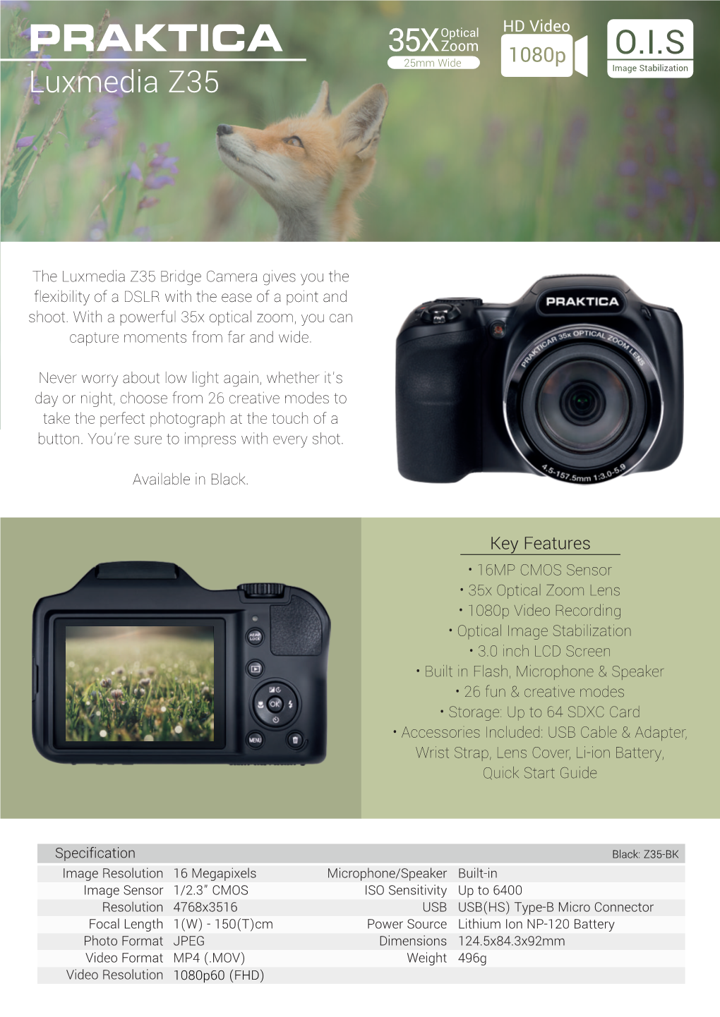 Z35 Bridge Camera Spec Sheet