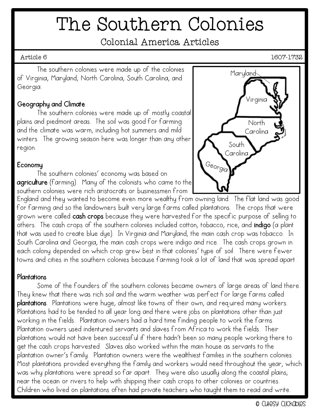 The Southern Colonies Colonial America Articles